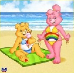 Care Bears on the beach by Onzeno