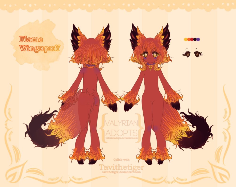 closed speices adopt, fire themed Tamedxwingupuff by tavithetiger